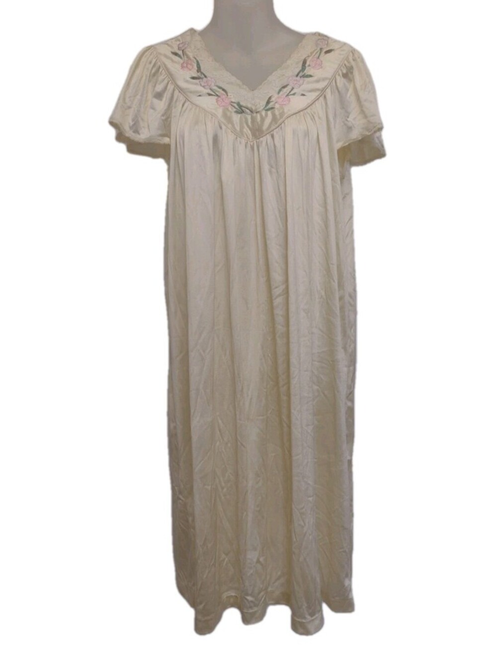 Vintage Vanity Fair Nightgown Sz S Yellow Floral Embroidered Lace Cottagecore